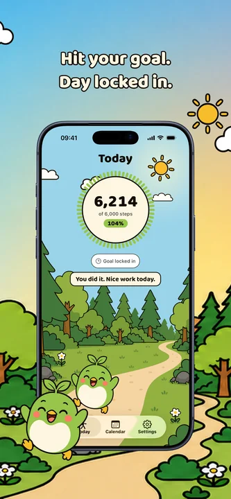 Goal passed: 6,214 of 6,000 steps, day locked in